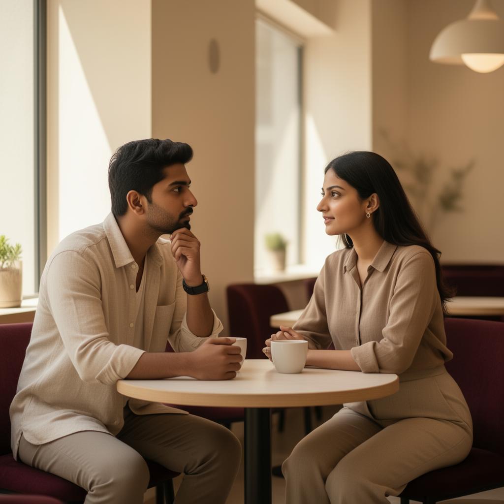 A modern Indian couple in meaningful conversation